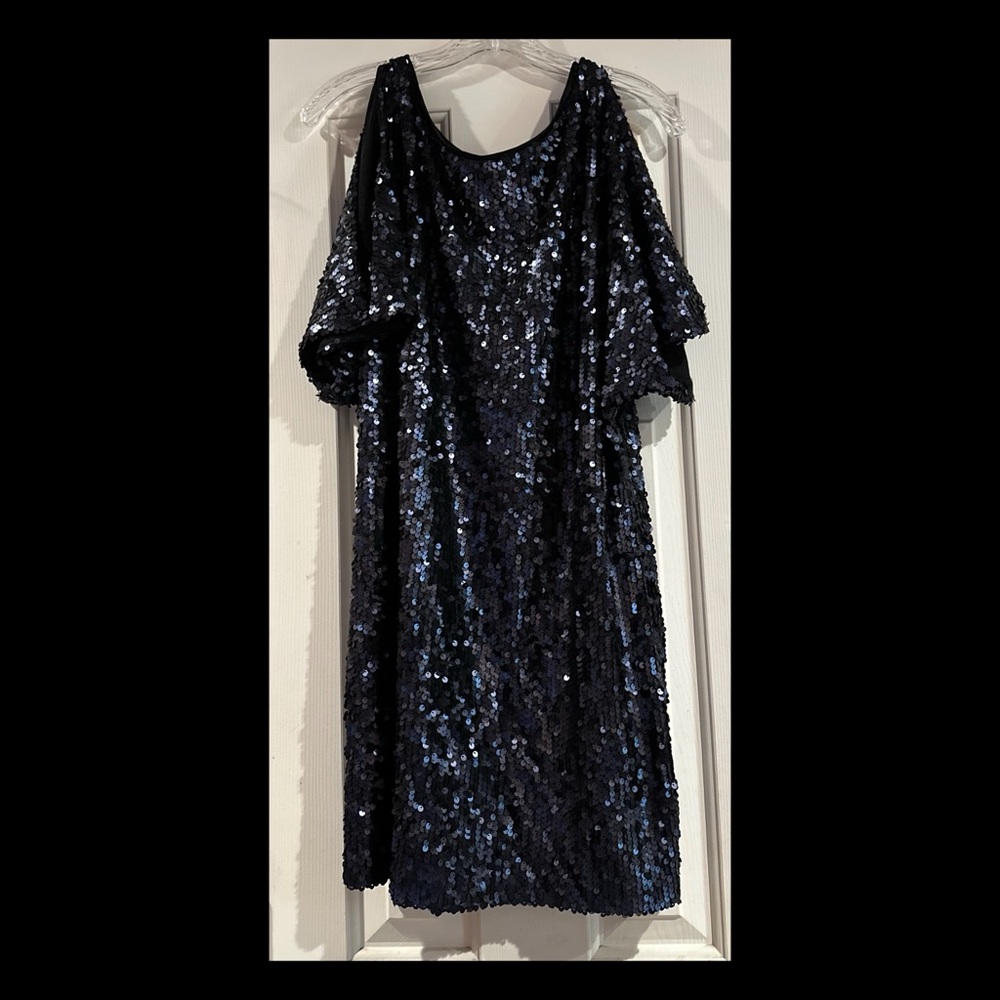Aidan Mattox Midnight Sequin Midi Dress